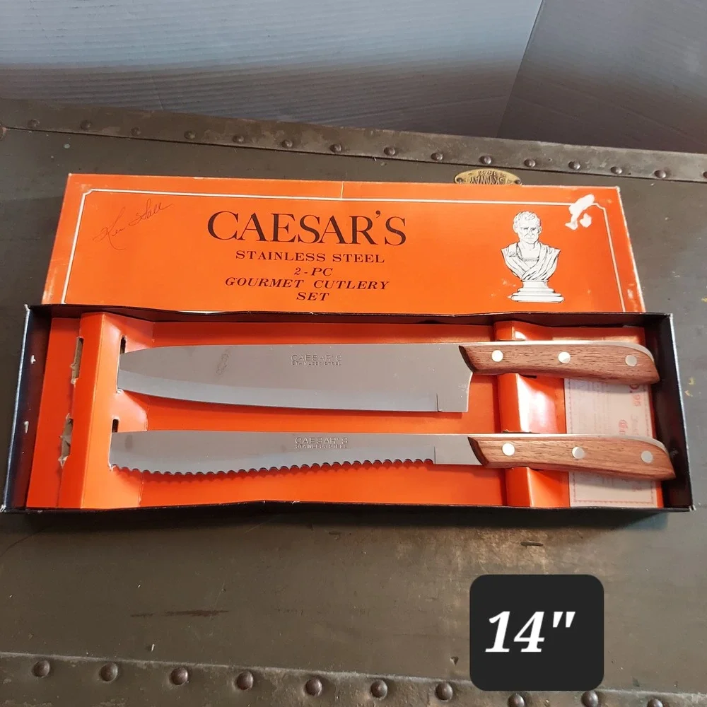 Vintage Caesars 2 Piece Gourmet Cutlery Set Stainless Steel Wood Handle Japan